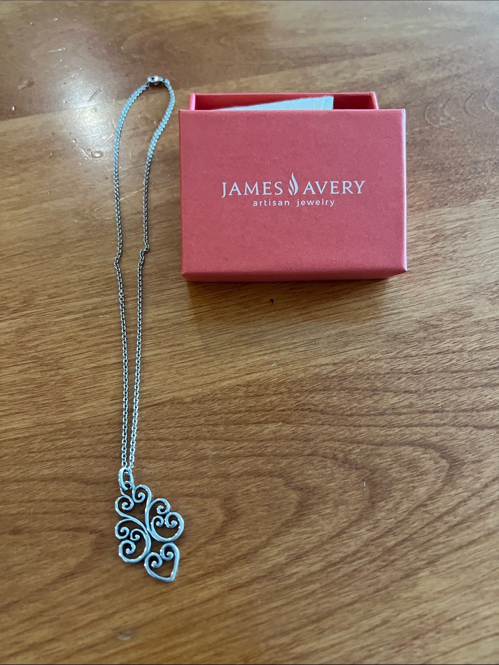 James Avery Silver Filigree Heart Necklace with Coral Box
